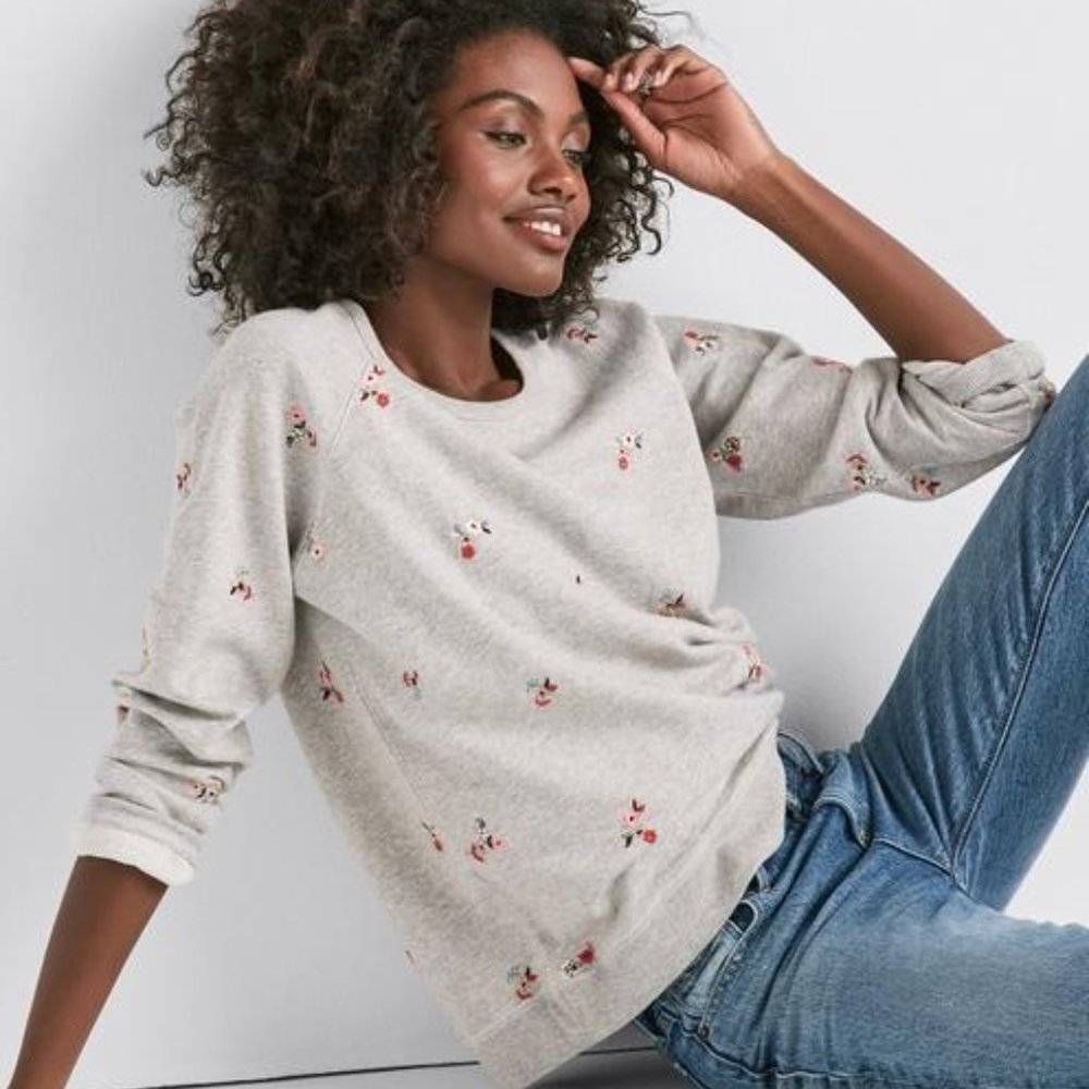 NWT Lucky Brand Crew Neck Cotton Floral Sweatshirt